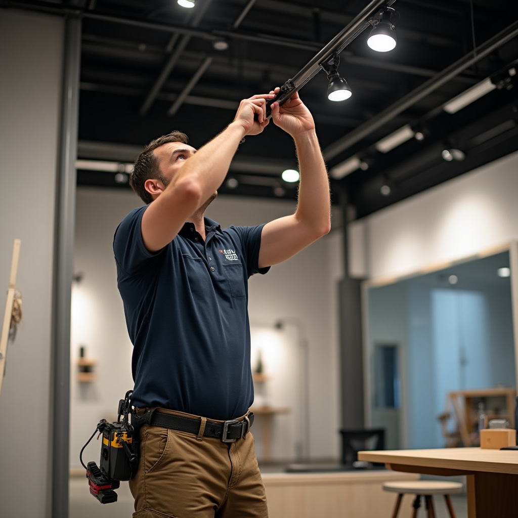 Professional commercial lighting installation highlighting products and creating ambiance