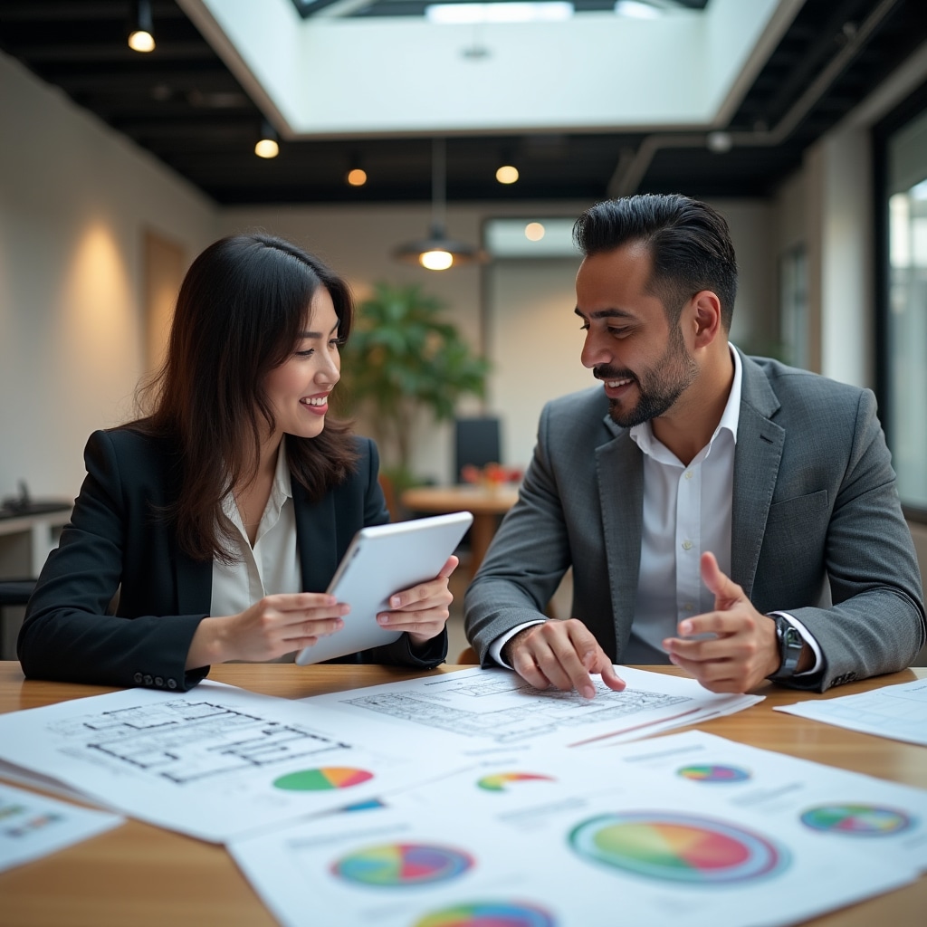 Professional consultation meeting discussing commercial space transformation plans