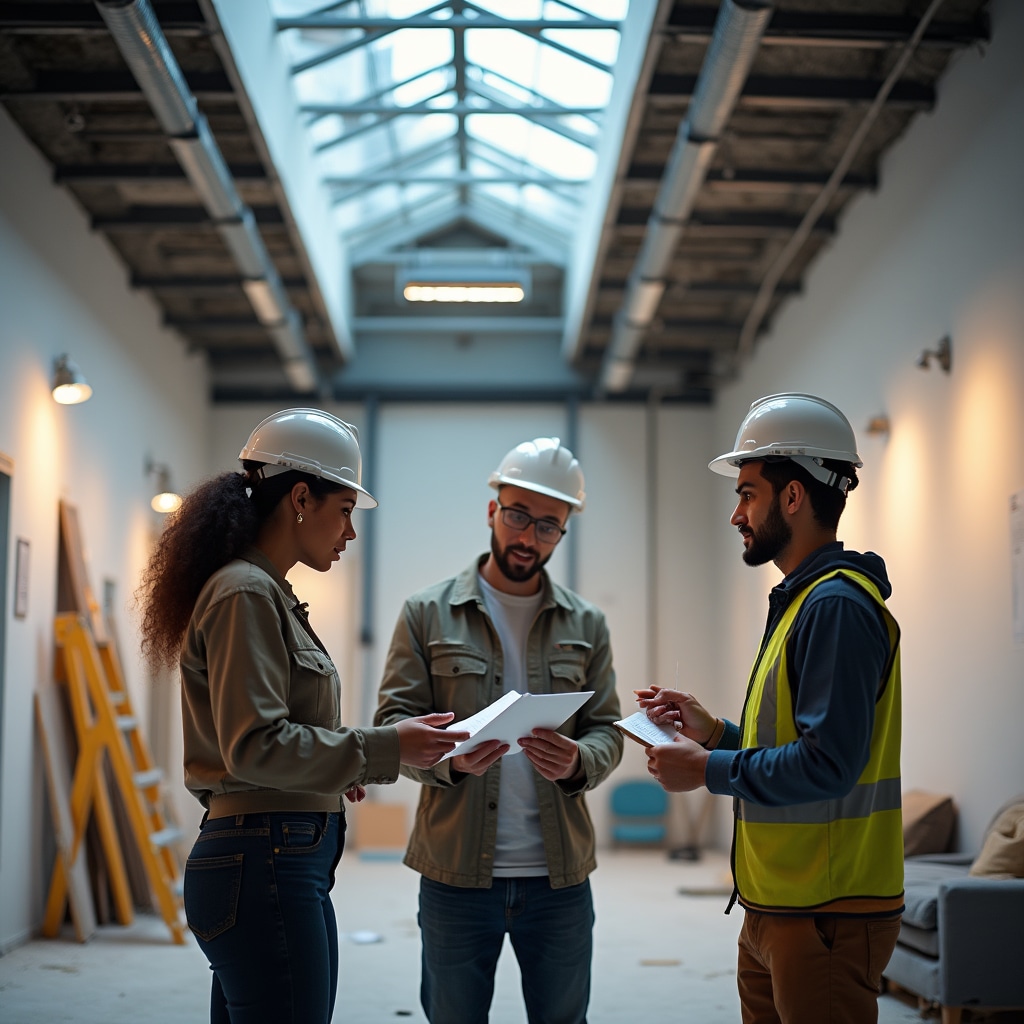 Professional team coordinating commercial renovation project with attention to timeline and efficiency