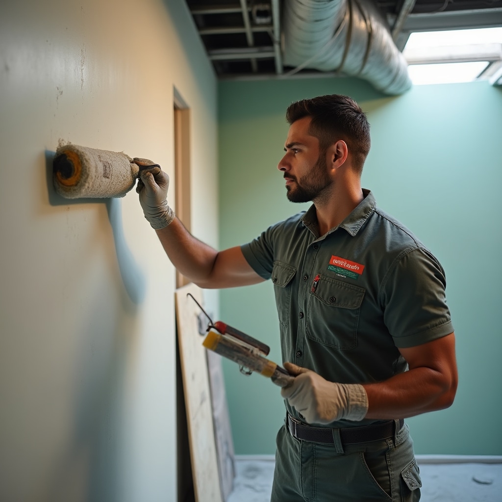 Professional painter applying strategic color treatment to commercial space walls
